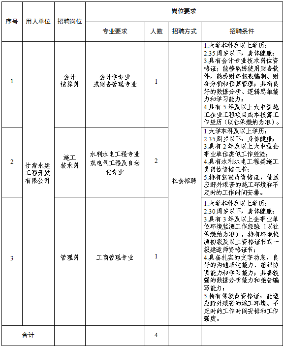 甘肅水建工程開(kāi)發(fā)有限公司2025年公開(kāi)招聘特殊崗位工作人員公告(圖1)